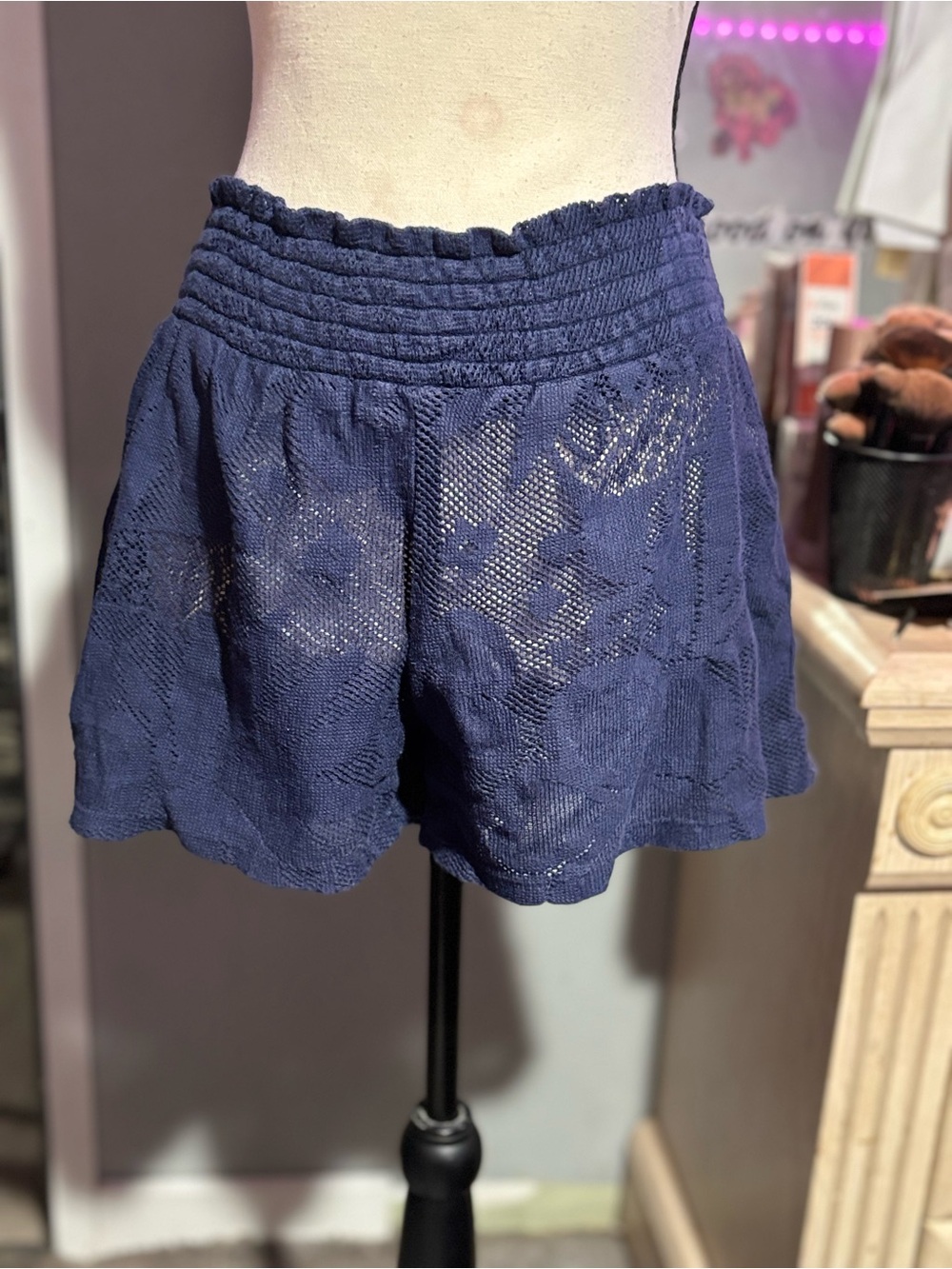 NWOT Aerie Navy Blue Crochet knit Shorts/Cover-up